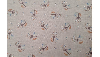Baumwollstoff (feiner Popelin) LÖWENZAHNBLÜTEN  auf  GRAUBRAUN (Grundpreis € 6,00/m)